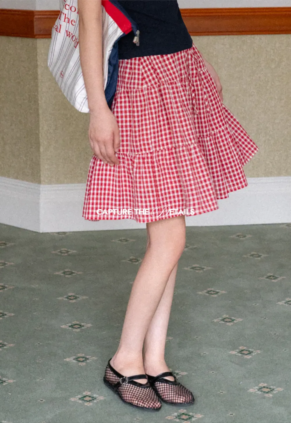Gingham Pattern Tiered Skirt