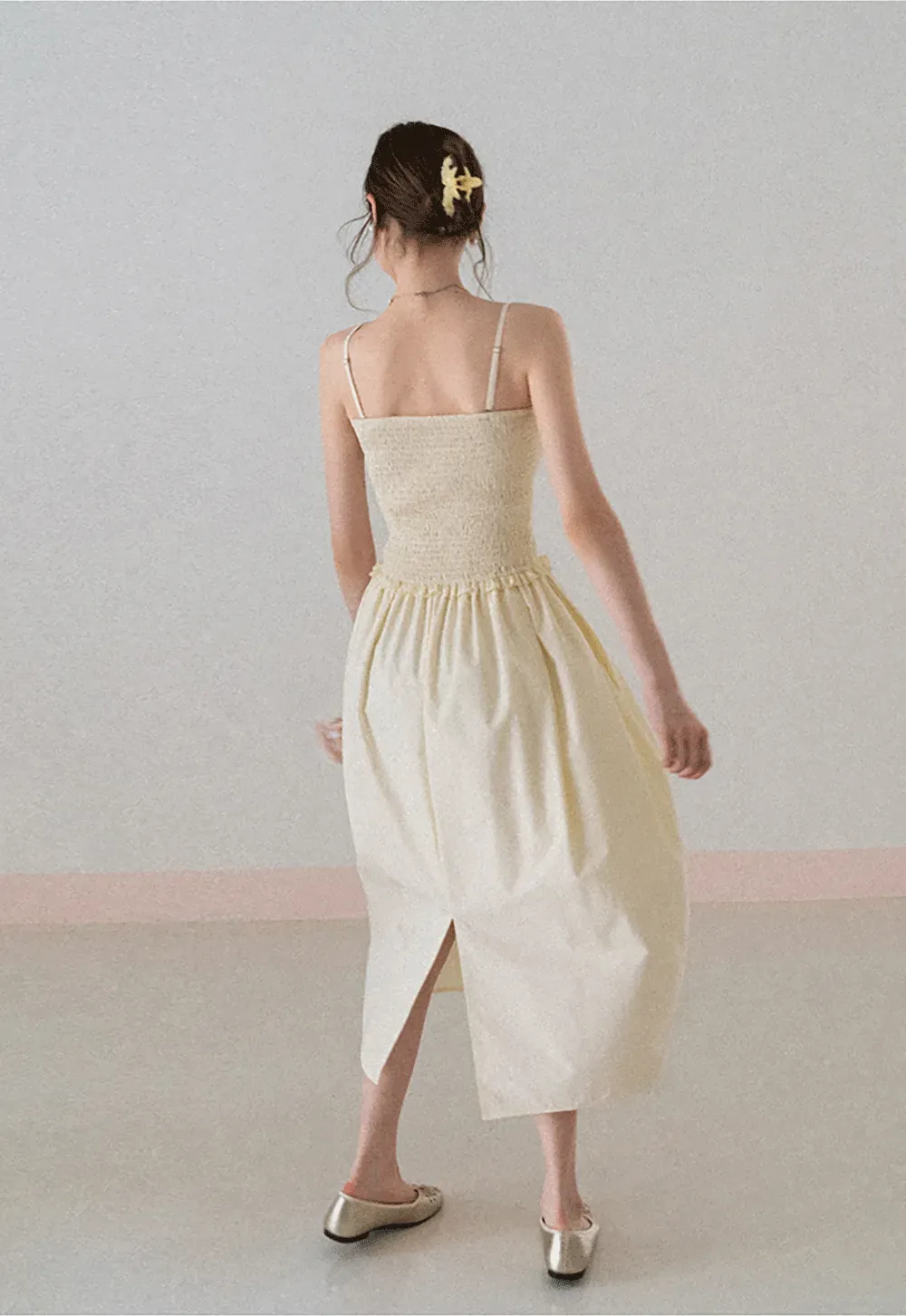 Strapless Smocked Bodice A Line Midi Dress