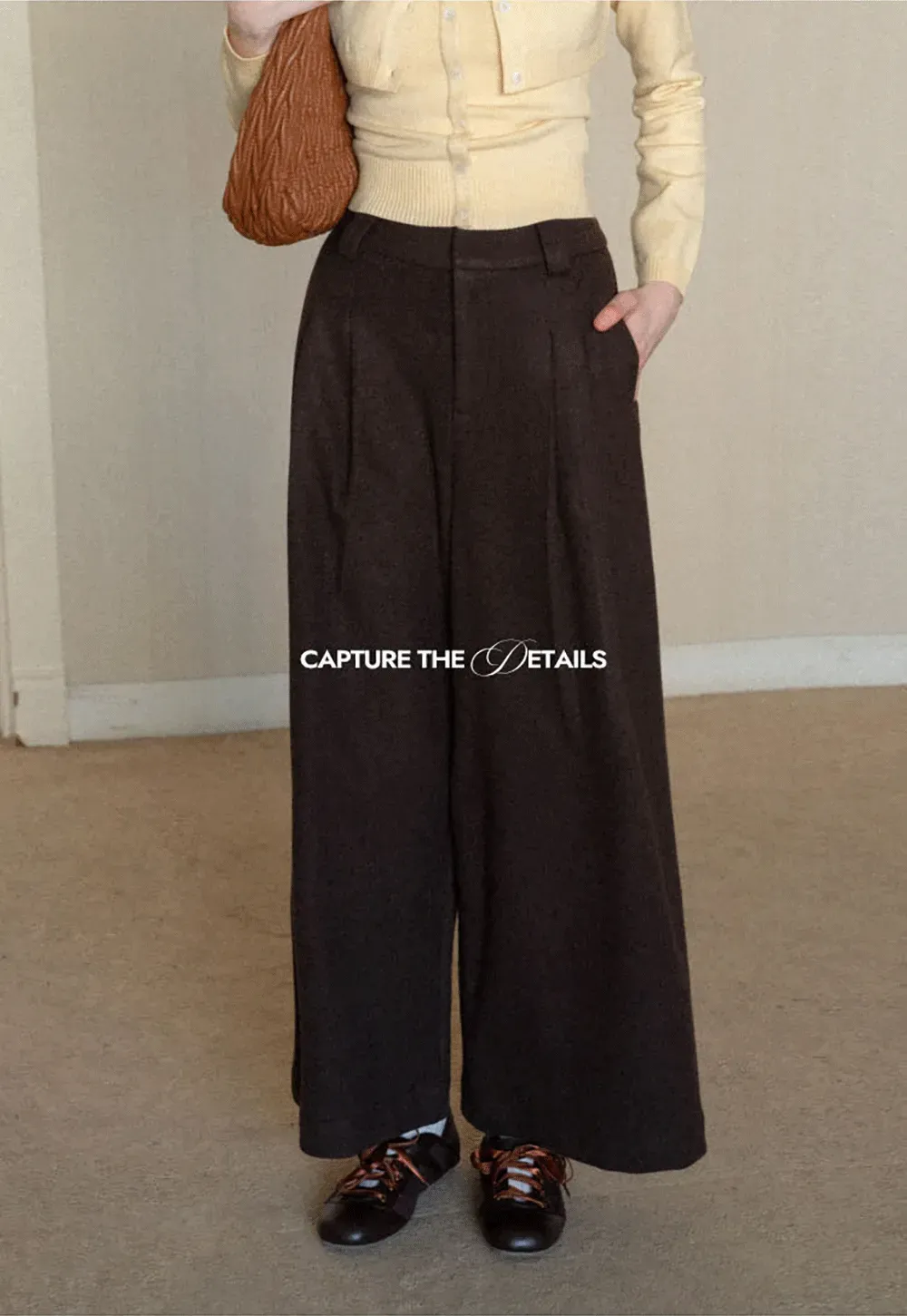 Wide leg pleated casual pants with high waist design