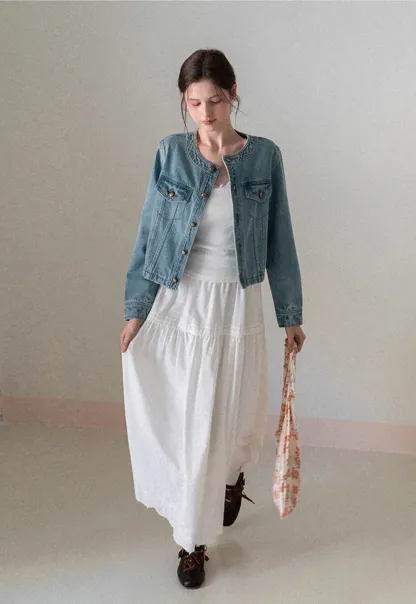 Tiered A-line Midi Skirt with Pleated Detail