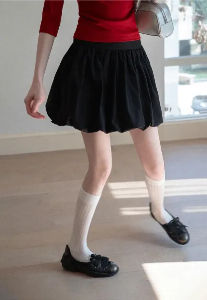 Pleated A-line Skirt with Elastic Waistband