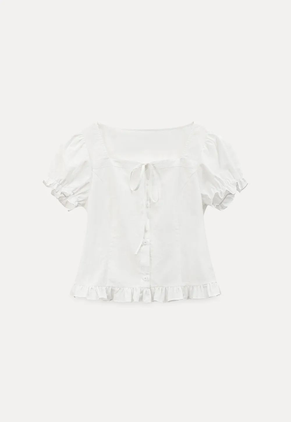 Square neck puff sleeve blouse with ruffle hem