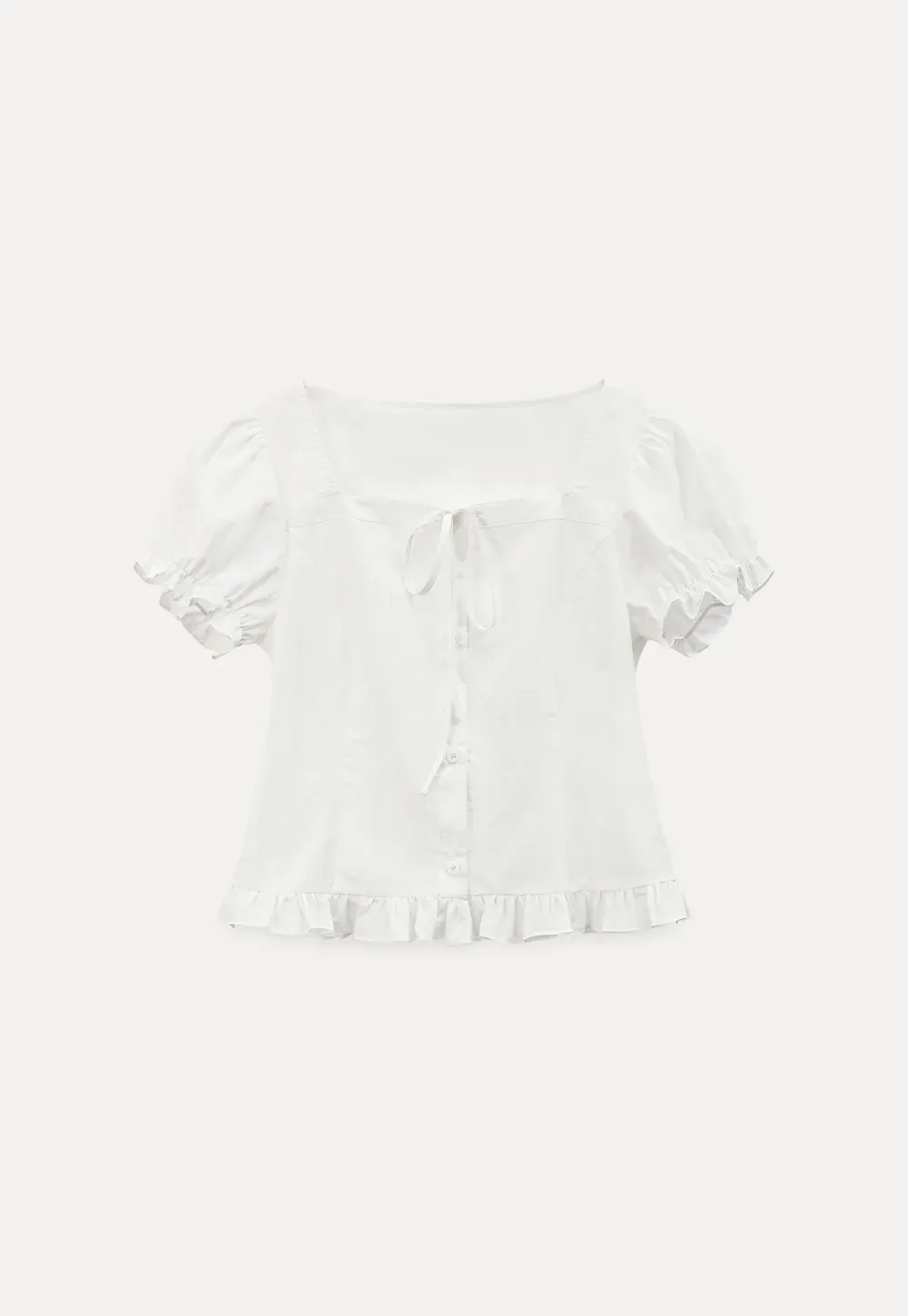 Square neck puff sleeve blouse with ruffle hem