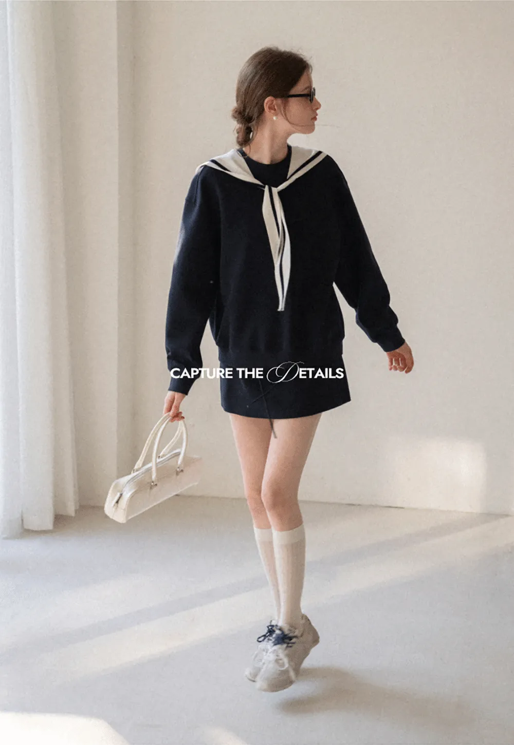 Sailor collar sweatshirt scarf shawl skirt set