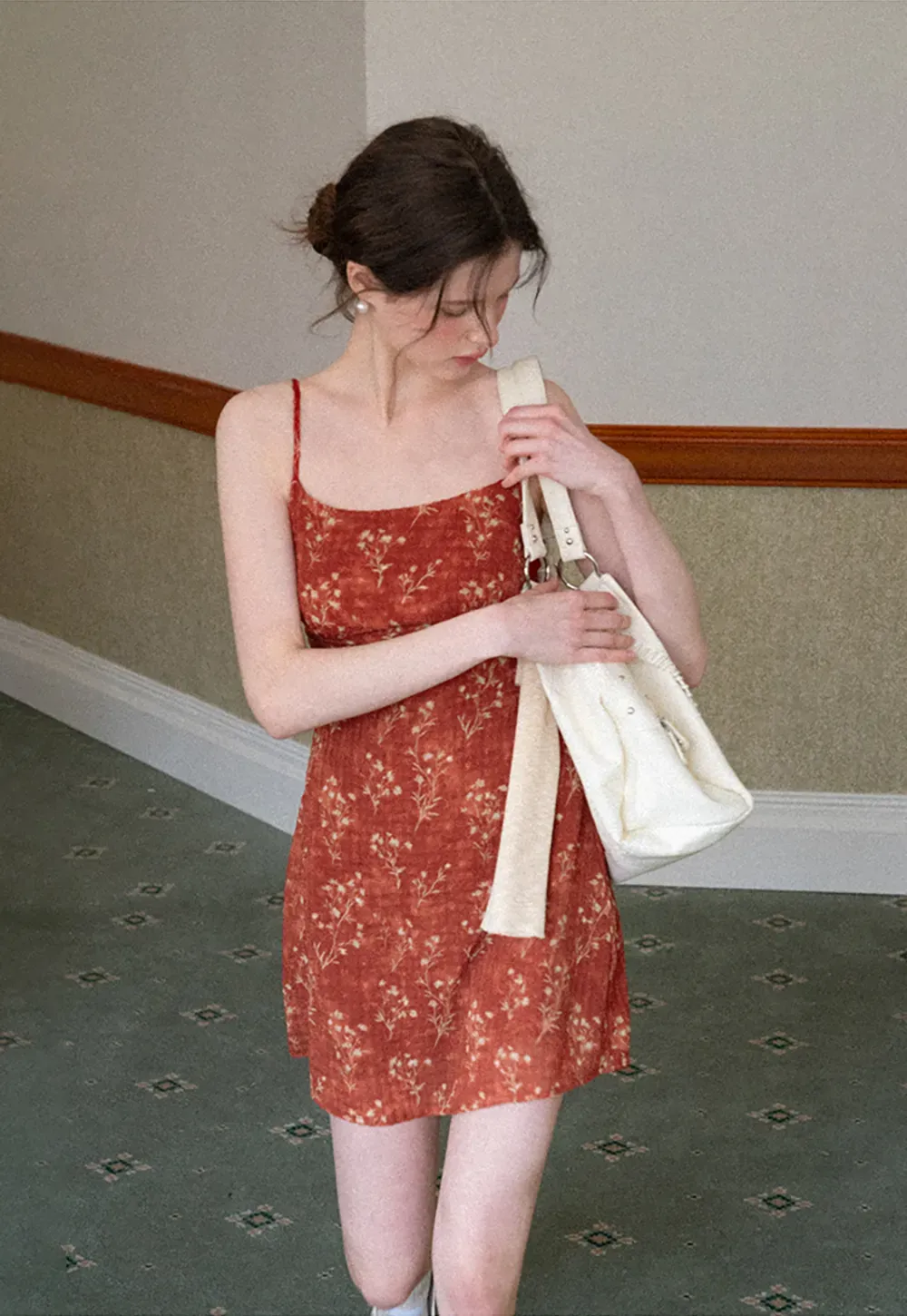 Floral Print Slip Dress with Thin Straps