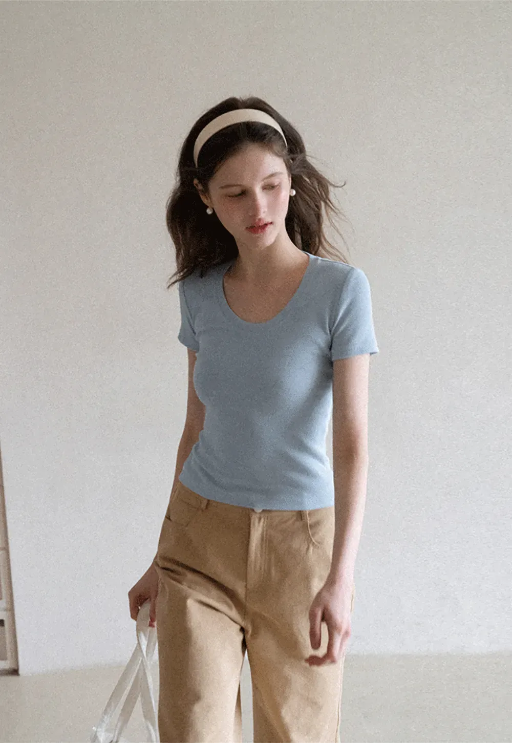 Short Sleeve Crop Top with Back Buttons