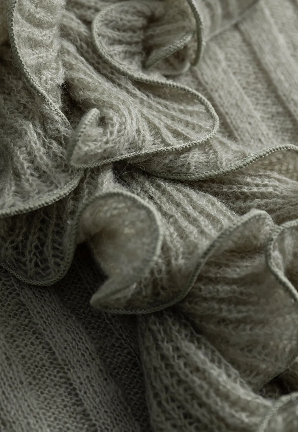 Womens Ruffle Hem Flared Sleeve Knit Top