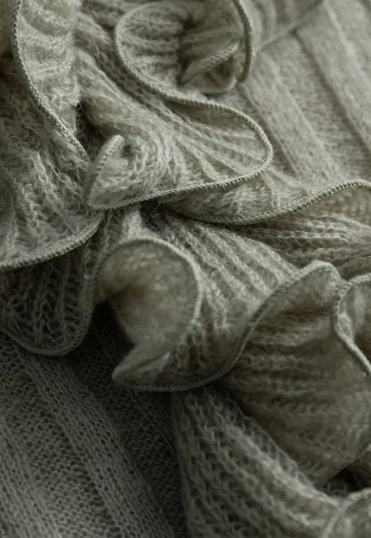 Womens Ruffle Hem Flared Sleeve Knit Top