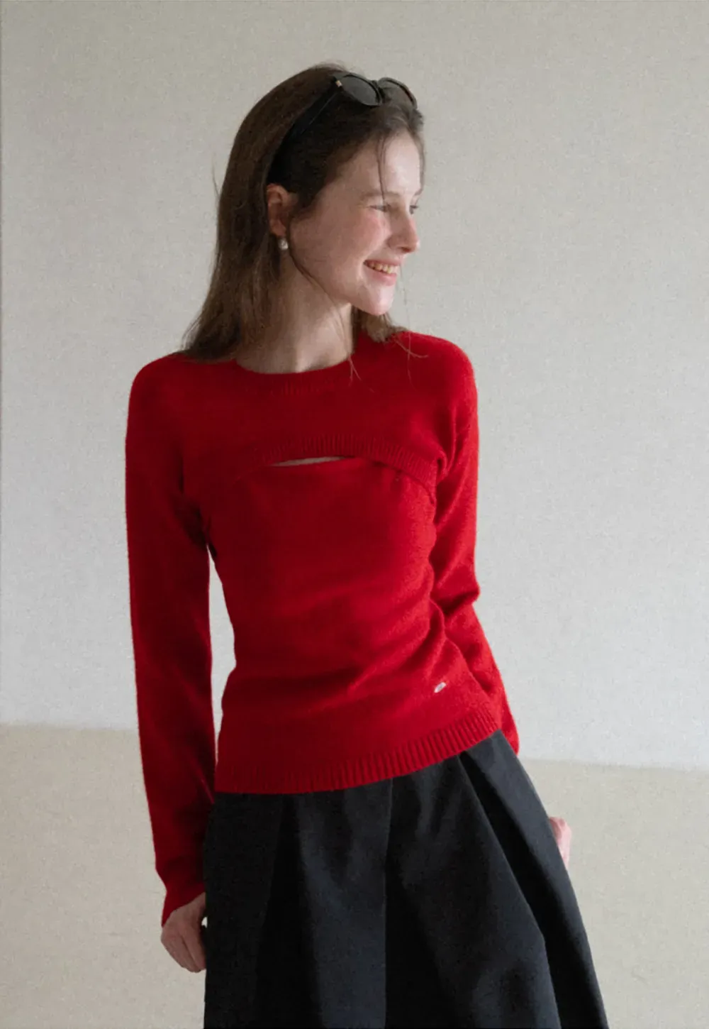 Cutout Detail Round Neck Knit Sweater