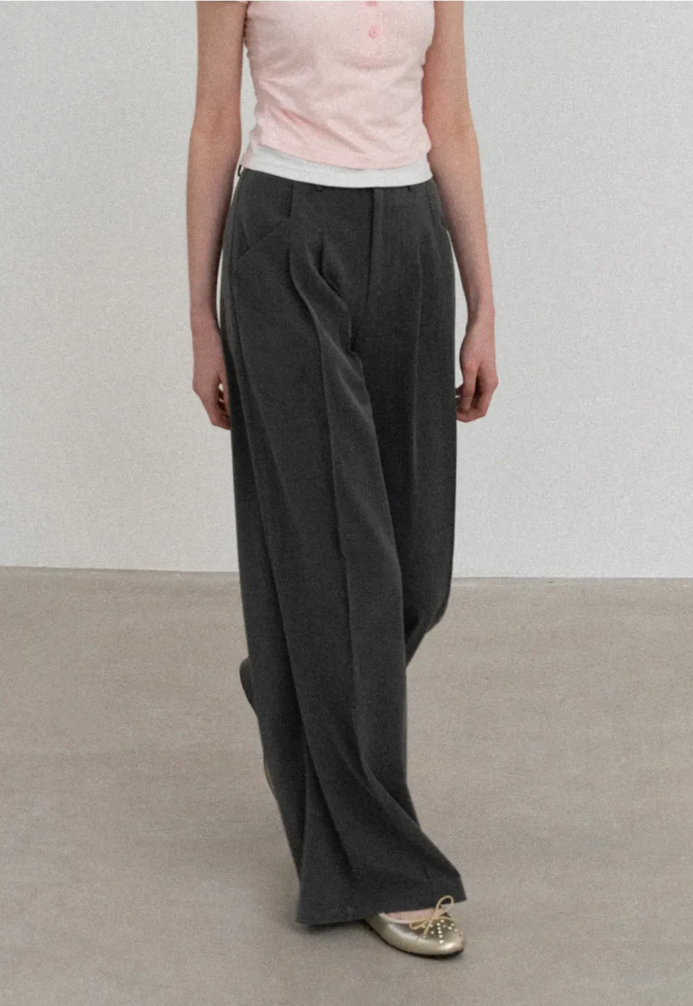 Wide Leg Casual Pants with Front Pleats