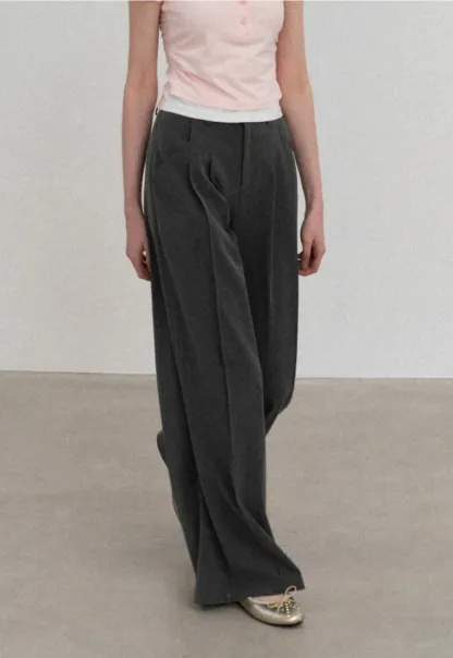 Wide Leg Casual Pants with Front Pleats