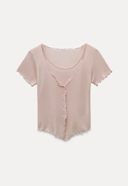 Women’s Ruffle Hem Button Down Knit Top