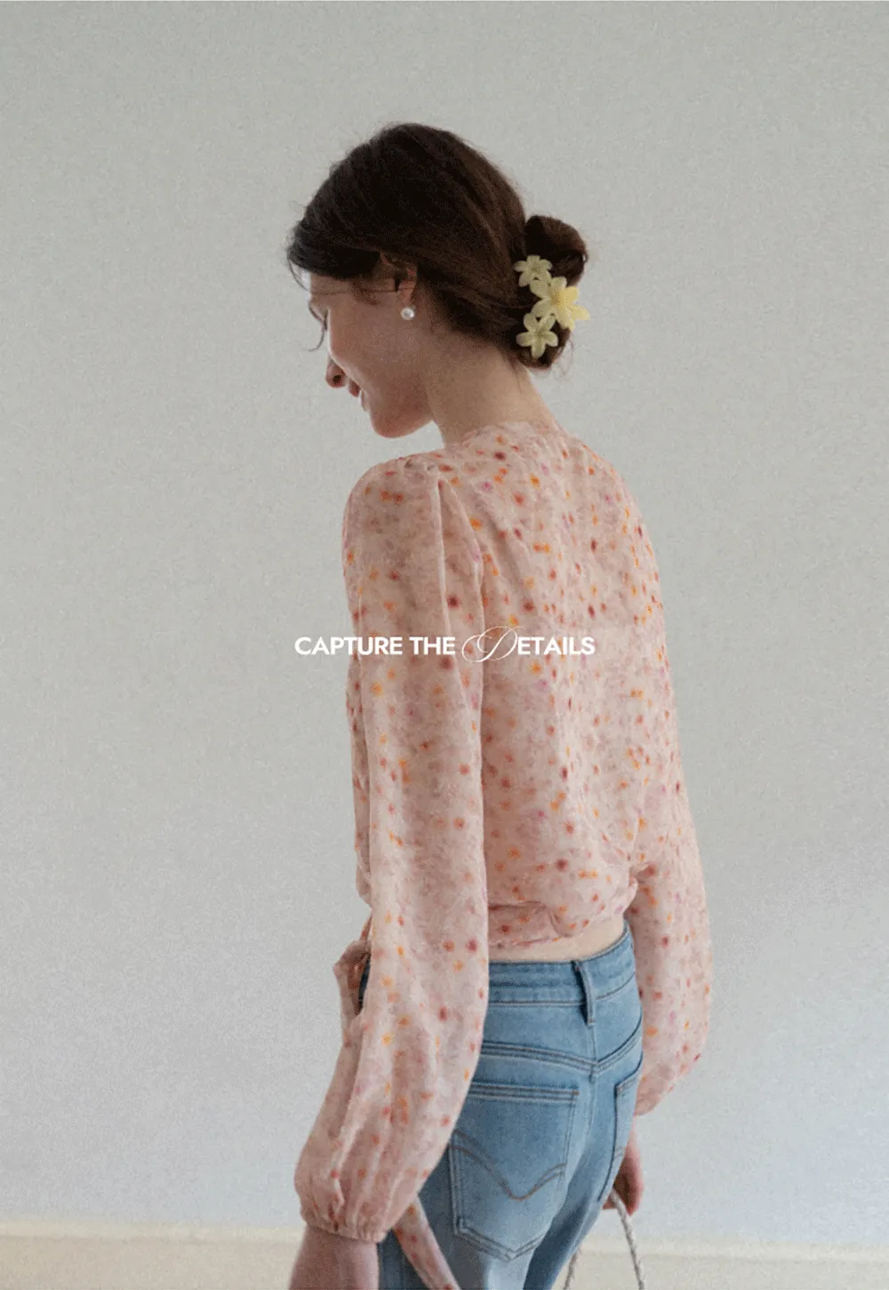 Lace Chiffon Wrap Blouse with Long Sleeves