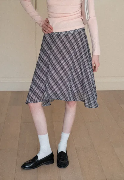 Plaid Pleated Midi Skirt