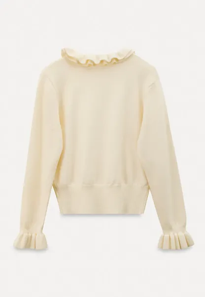 Elegant Ruffle Detail Knit Sweater with Flared Cuffs and Neckline