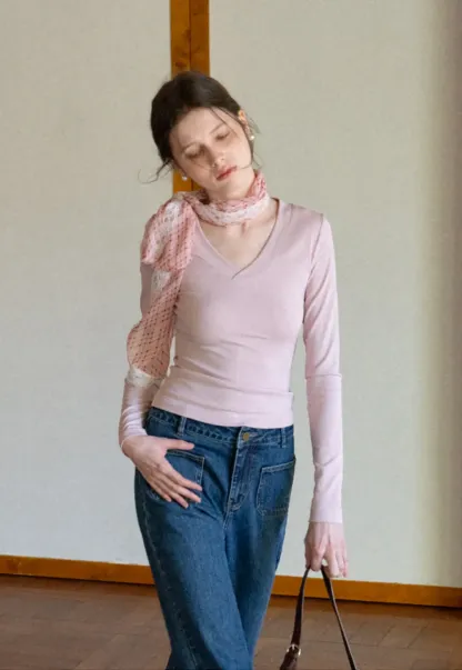 Long sleeve crew neck t shirt with fitted cut