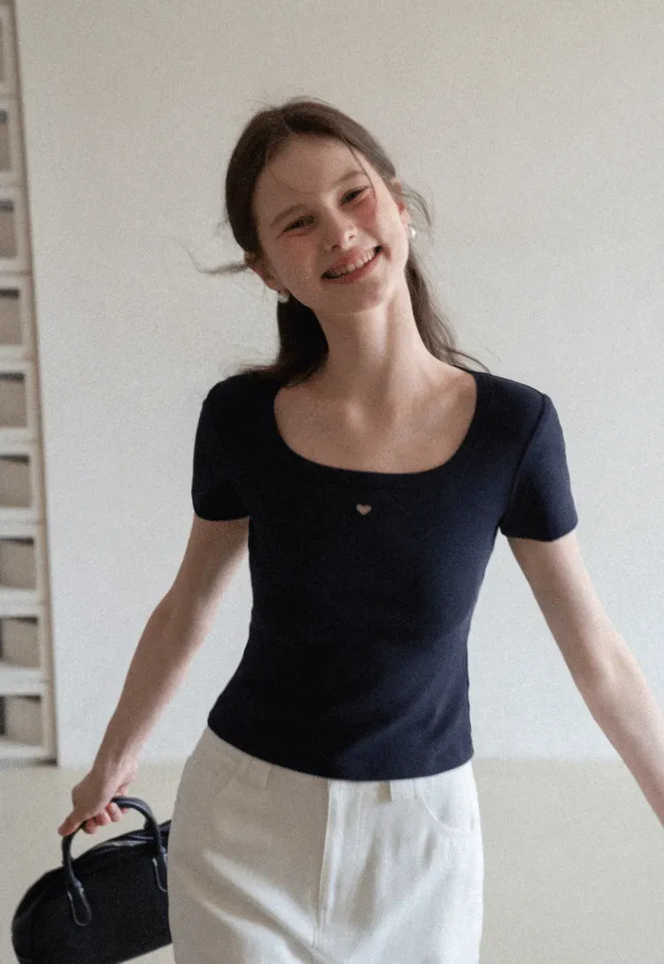 Short Sleeve Crop Top with Square Neckline