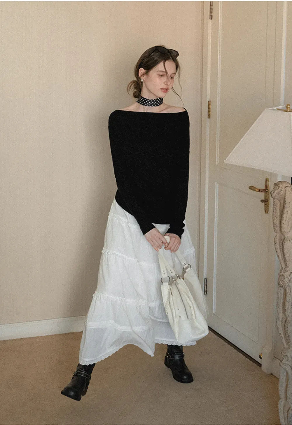 Elegant Off Shoulder Knit Top with Asymmetrical Design