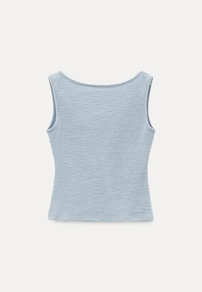 Lace Trimmed Sleeveless Top with Square Neckline