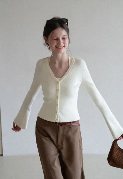 Light Knit Sweater Set with Tank Top and Cardigan Design