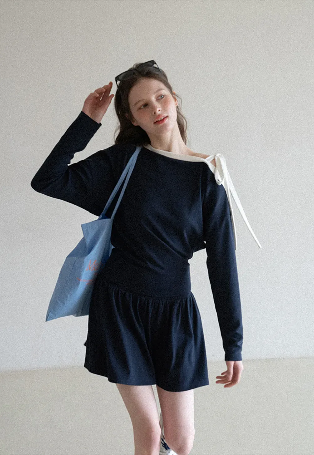 Long sleeve top with bow detail and mini skirt set