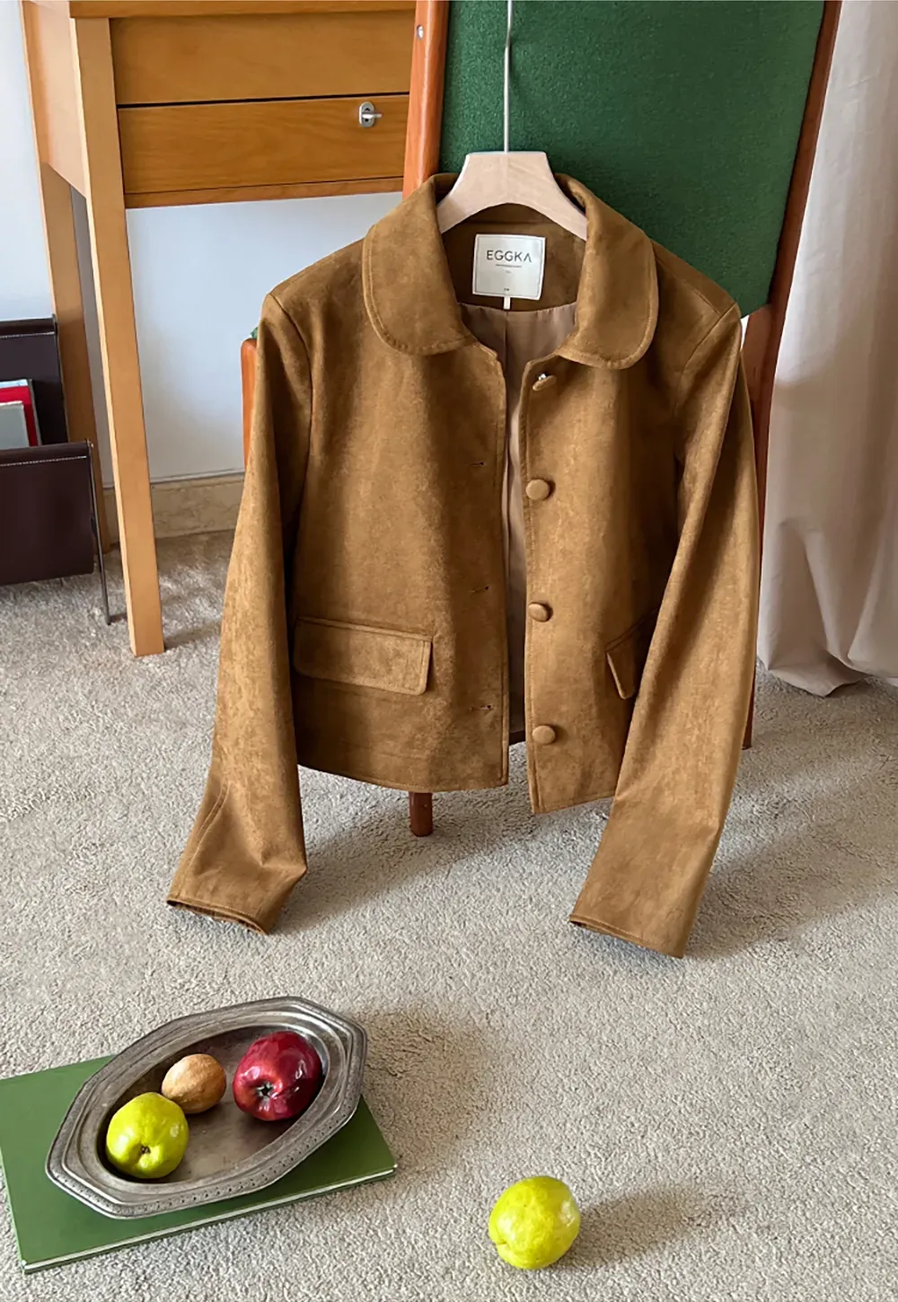 Soft Faux Suede Jacket with Button Closure and Collar Design
