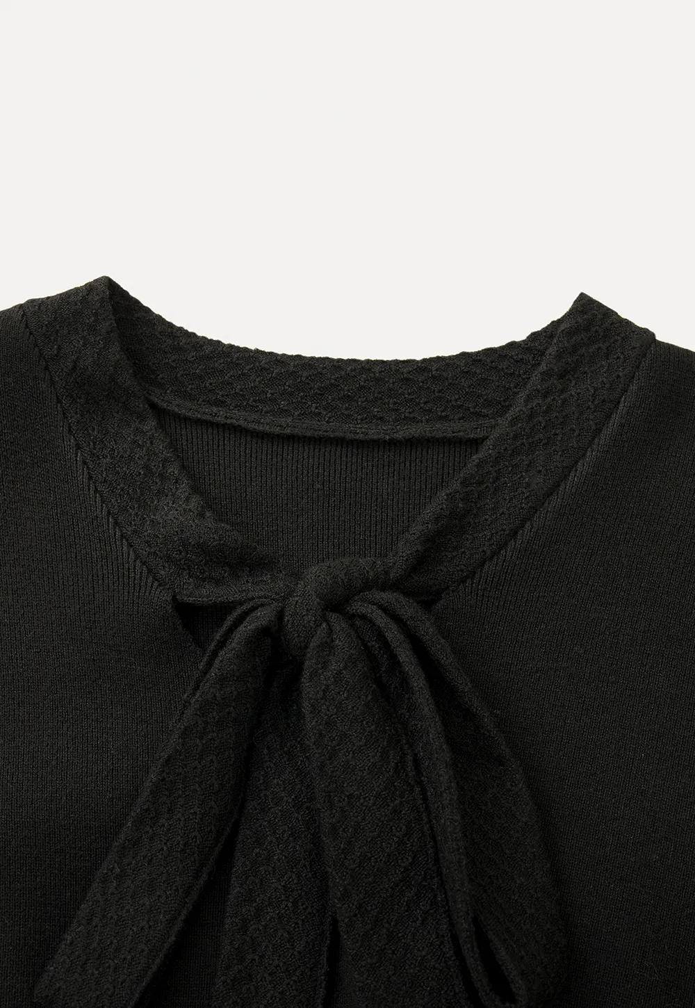 Elegant Black Top with Bow Detail Wide Leg Jeans Set