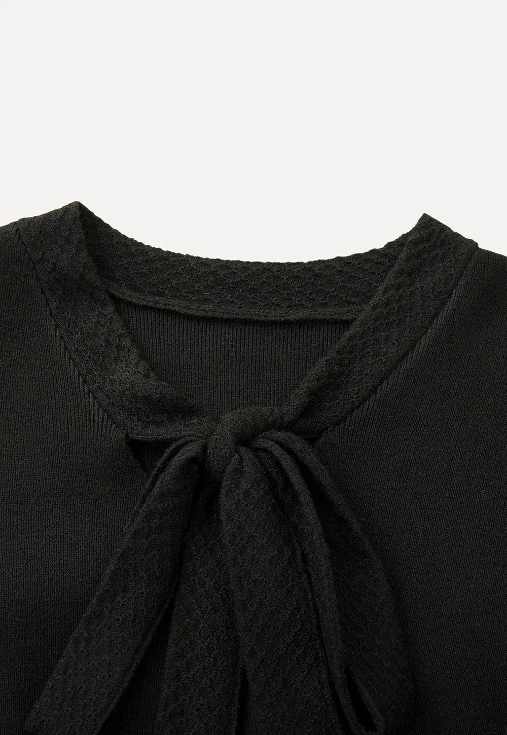 Elegant Black Top with Bow Detail Wide Leg Jeans Set