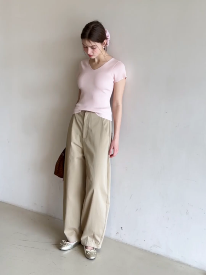 V Neck Short Sleeve Knit Sweater