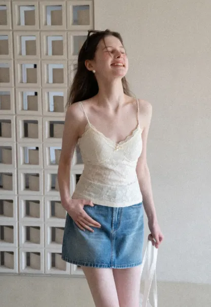 Lace Trimmed Camisole with Thin Straps