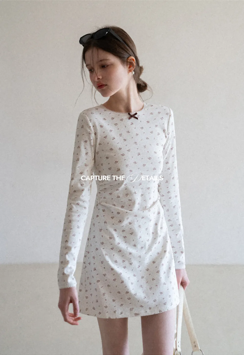 Long Sleeve Floral Print Dress with Cross Neck Detail