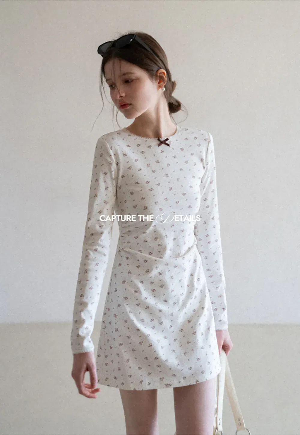 Long Sleeve Floral Print Dress with Cross Neck Detail