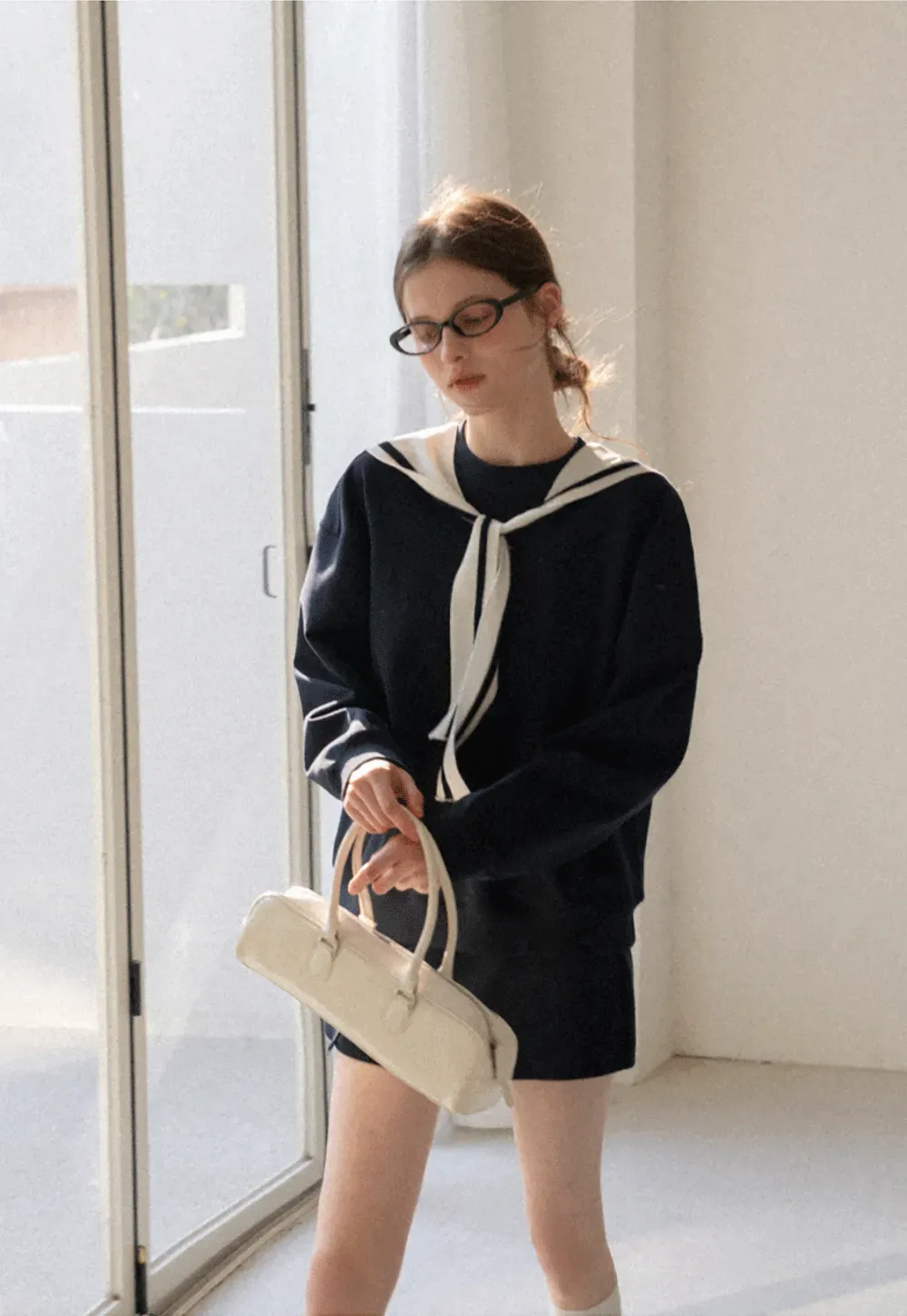 Sailor collar sweatshirt scarf shawl skirt set