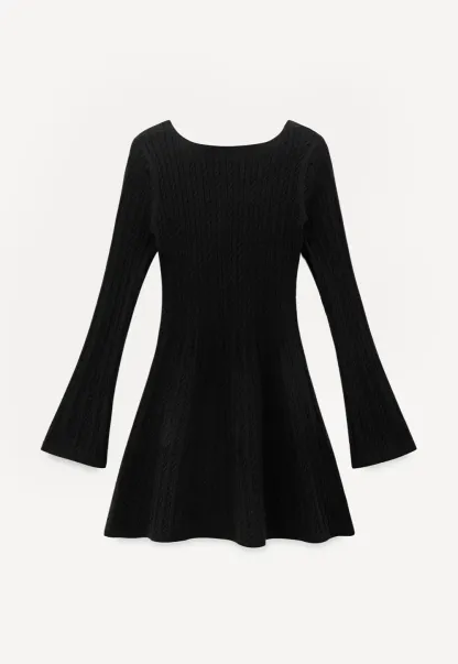 Elegant Cable Knit Flare Dress
