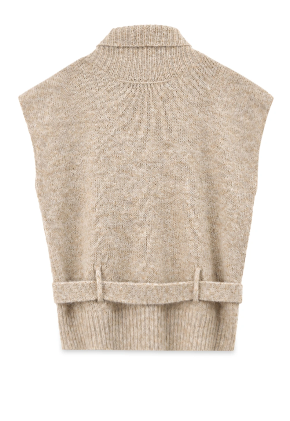 High Neck Belted Oversized Wool Knit Sweater