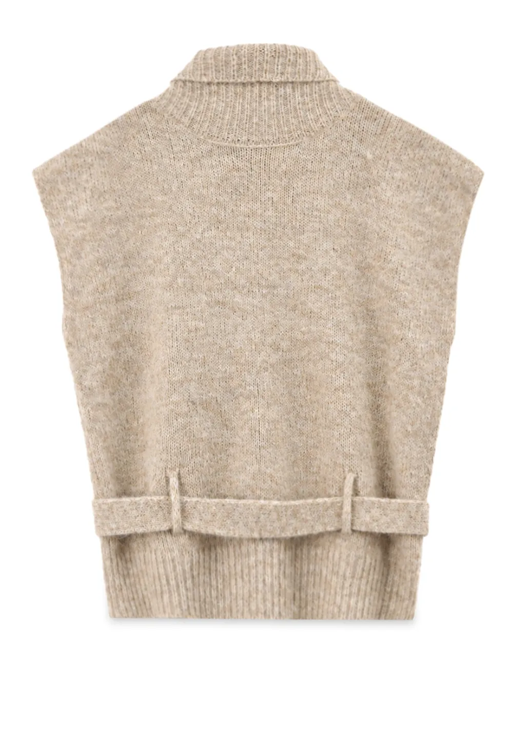 High Neck Belted Oversized Wool Knit Sweater