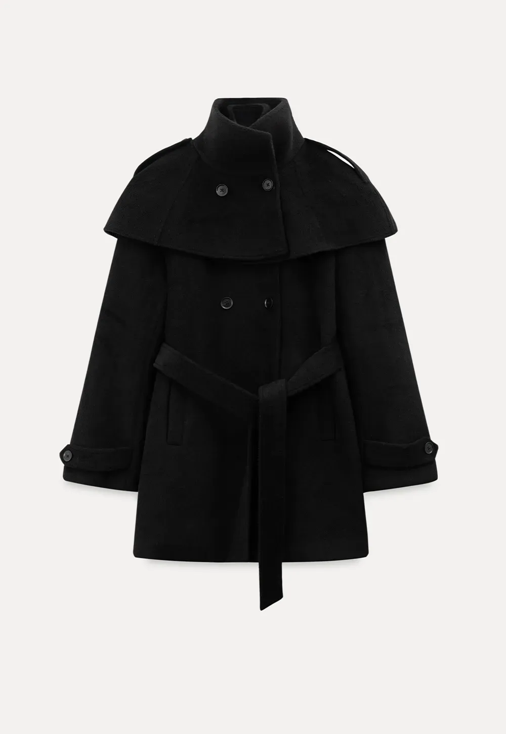 Elegant Wool Coat with Belted Design and Wide Collar