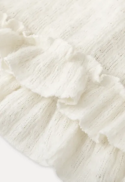 floral lace top with puffed sleeves and ruffled hem