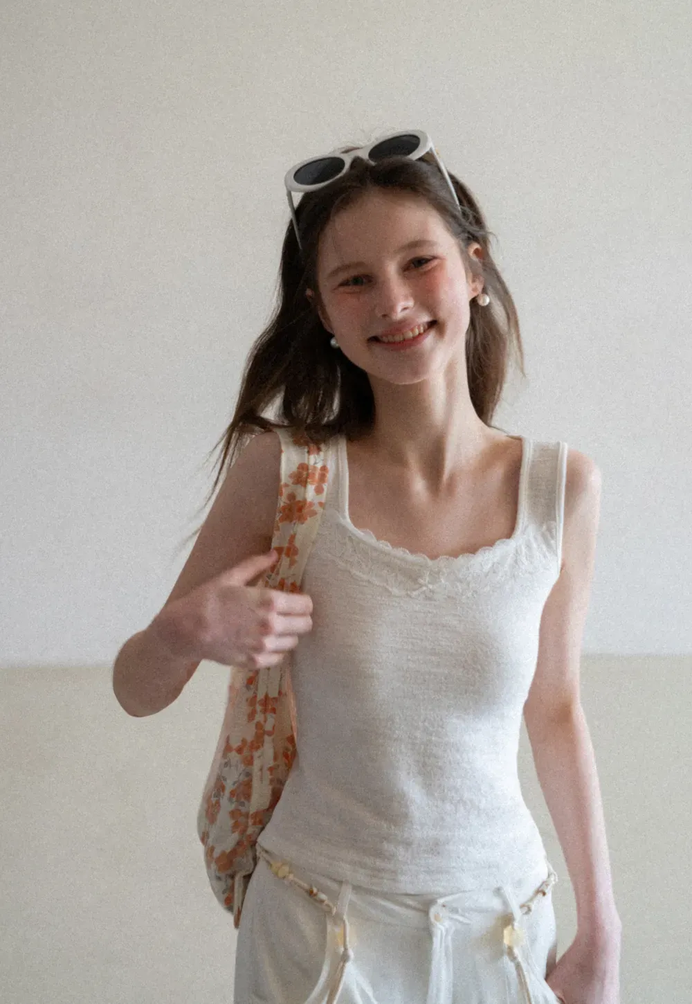 Lace Trimmed Sleeveless Top with Square Neckline