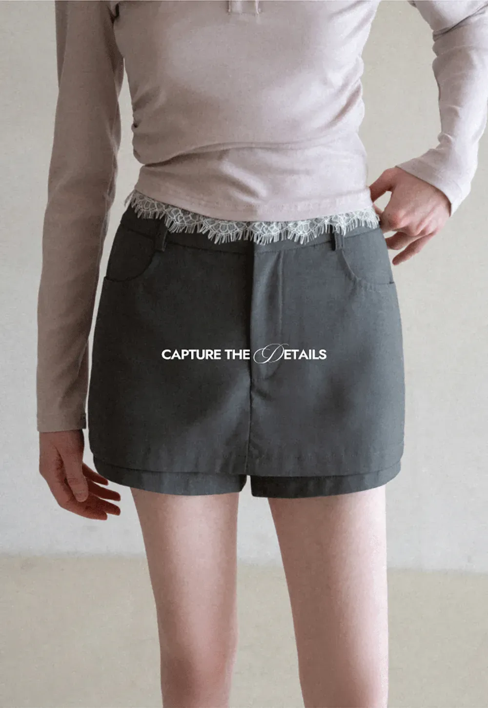 High waist tailored shorts with lace trim