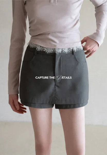 High waist tailored shorts with lace trim