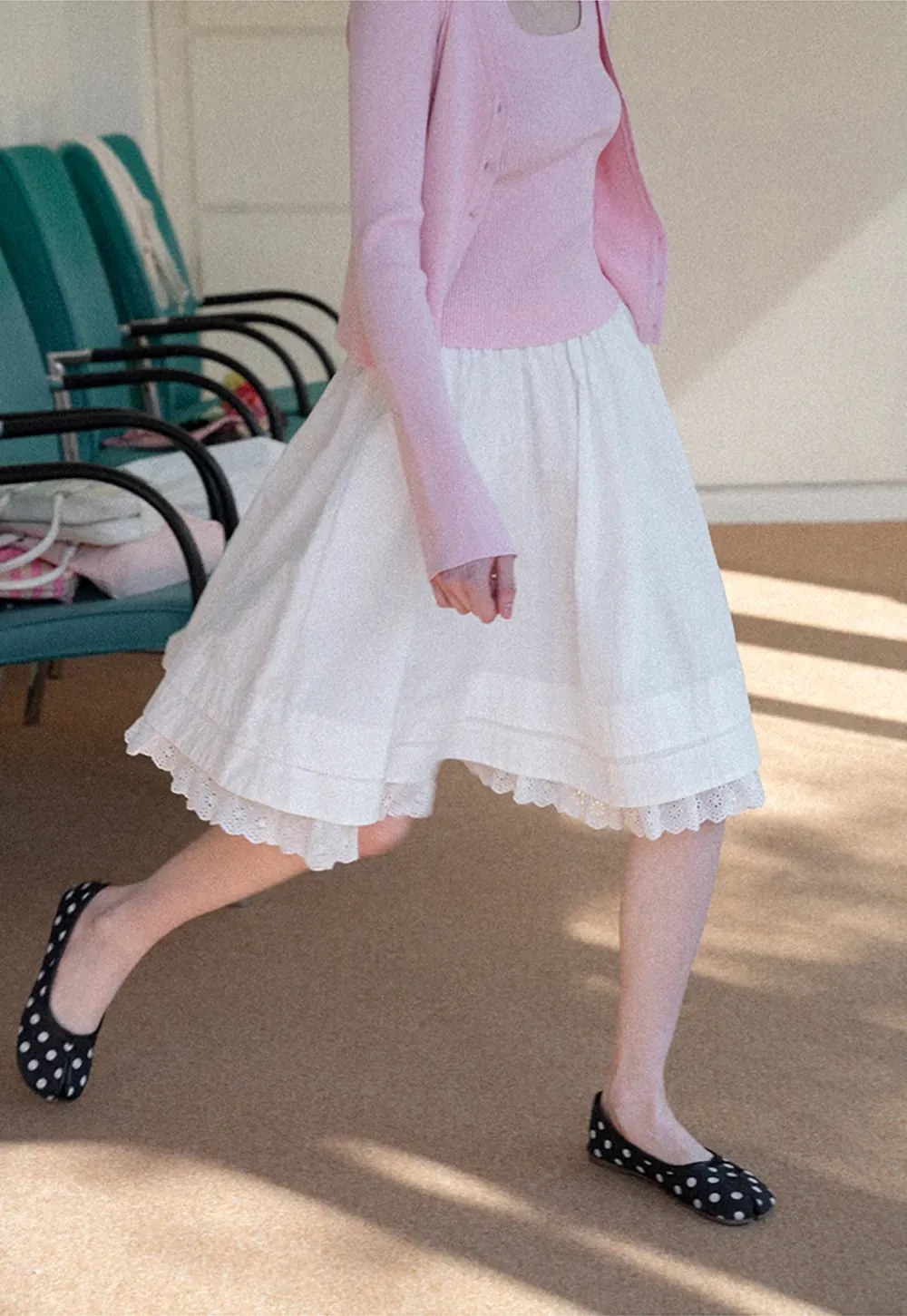 Elegant Flared Skirt with Lace Trim