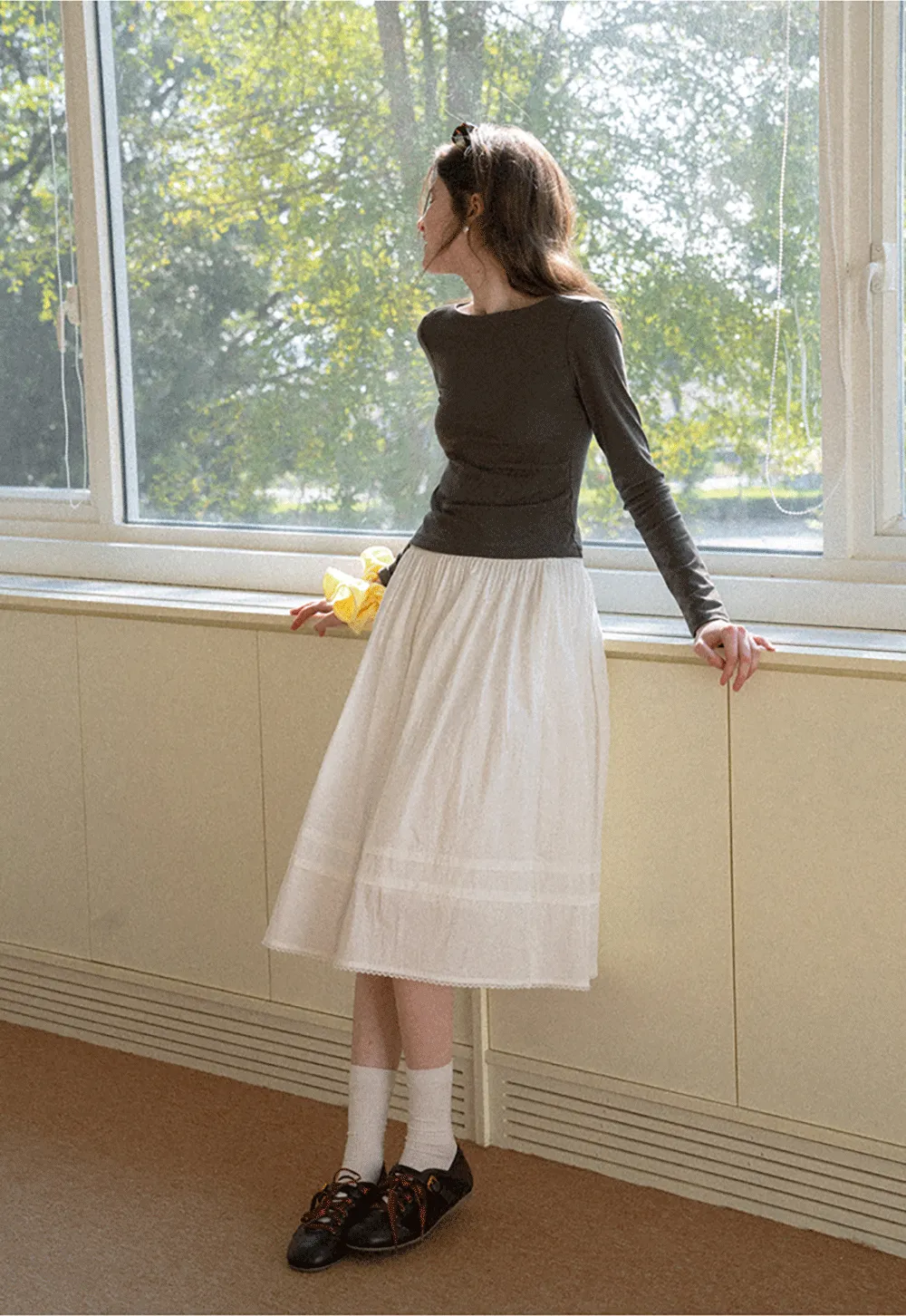 long sleeve boat neck slim fit top