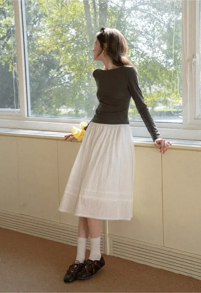 long sleeve boat neck slim fit top