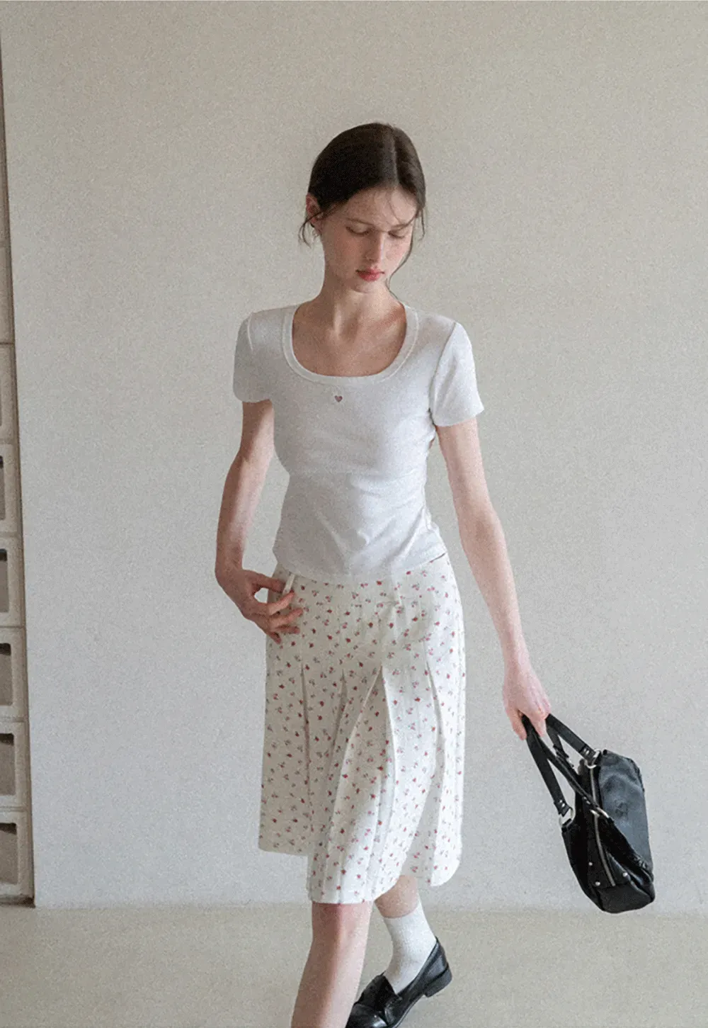 Short Sleeve Crop Top with Square Neckline