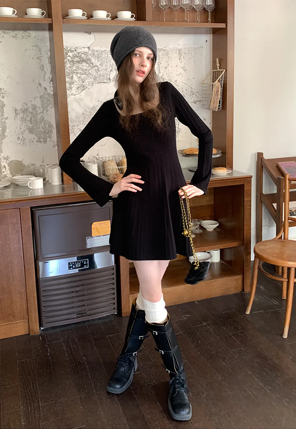 Elegant Cable Knit Flare Dress