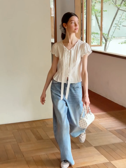 Ruffled Sleeve Bow Front Shirt