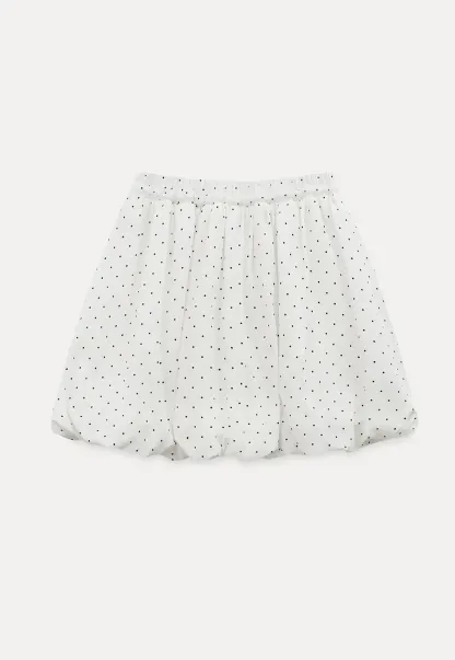 Polka dot pleated mini skirt with drawstring waist