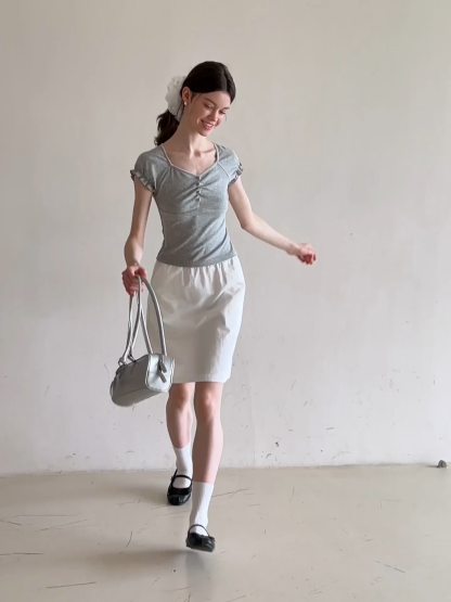 Ruffled Cap Sleeve Button Front Fitted T Shirt