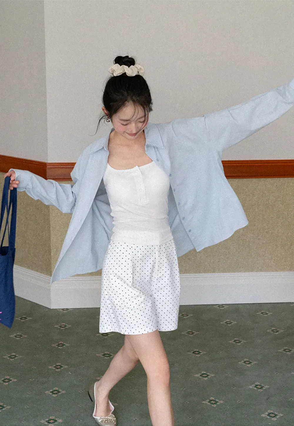 Lightweight long sleeve button front shirt with lace trim